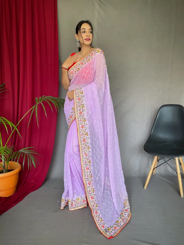 Levender_Bollywood_Style_Partywear_Sequins_Saree_With_Blouse_Piece_Attached